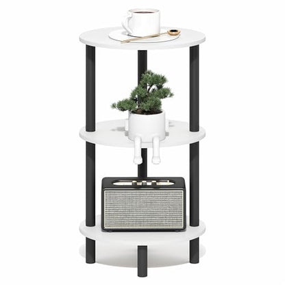 Furinno Turn-N-Tube Toolless 3-Tier Oval Side Table with Open Shelf, White | Compact, Narrow, End Table, Night Stand, Bedside Table, for Living Room, Bedroom - color: White/Black, size: 1-Pack, Plastic Frame, 3-Tier, 27.6 Inches Tall