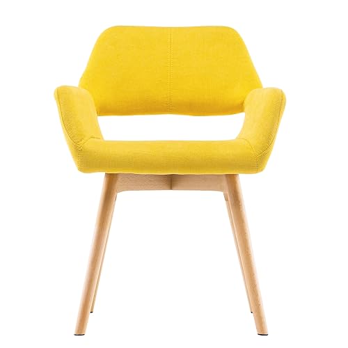 Desk Chair No Wheels Vanity Chair Comfy Accent Chair for Living Dining Room Bedroom Home Office Mid Century Modern Upholstered Armchair(Yellow, 1) - color: Yellow