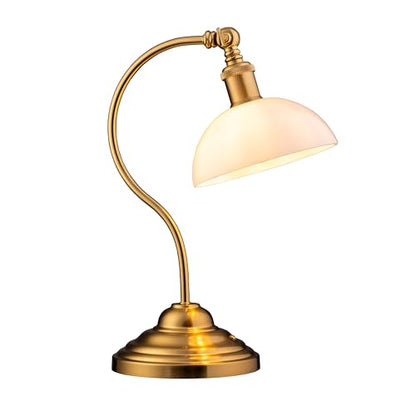 O'Bright Bankers - Cordless LED Table Lamp, Battery-Operated, Rechargeable, 3-Level Dimming, Universal USB-C Charging, 180° Swivel Head, White Jade Glass Shade, Antique Brass - color: Antique Brass-White Glass