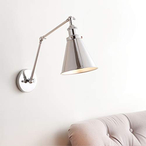 JONATHAN Y Rover 1-Light Wall Sconce 7", Chrome | Adjustable Arm, Hardwired Bedside Reading Swing Arm, Farmhouse Cone Shade, Metal Hardwired Indoor Fixture, LED Bulbs Included - color: Chrome, size: Set of 1
