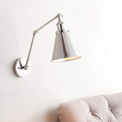 JONATHAN Y Rover 1-Light Wall Sconce 7", Chrome | Adjustable Arm, Hardwired Bedside Reading Swing Arm, Farmhouse Cone Shade, Metal Hardwired Indoor Fixture, LED Bulbs Included - color: Chrome, size: Set of 1