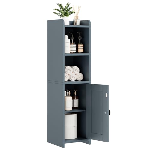 Lomojo Small Bathroom Storage Cabinet Corner, 7.87" Dx7.87 W x31.5 H (Gray) | Freestanding Narrow Toilet Paper Holder, Organizers for Bathroom Small Spaces Floor Cabinet with Adjustable Shelves and Door - color: Grey