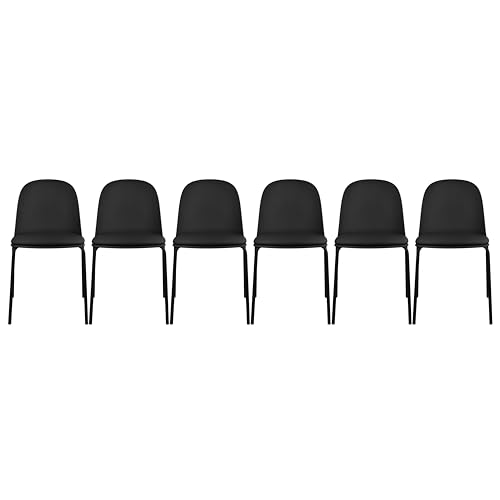 2xhome Set of 6 Modern Stackable Armless Dining Chairs, Plastic Shell Seat with Upholstered PU Leather Cushion Padded Seat Metal Legs for Home Kitchen Patio Cafe (Black) - color: Black, size: Padded Seat