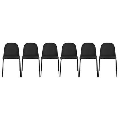 2xhome Set of 6 Modern Stackable Armless Dining Chairs, Plastic Shell Seat with Upholstered PU Leather Cushion Padded Seat Metal Legs for Home Kitchen Patio Cafe (Black) - color: Black, size: Padded Seat