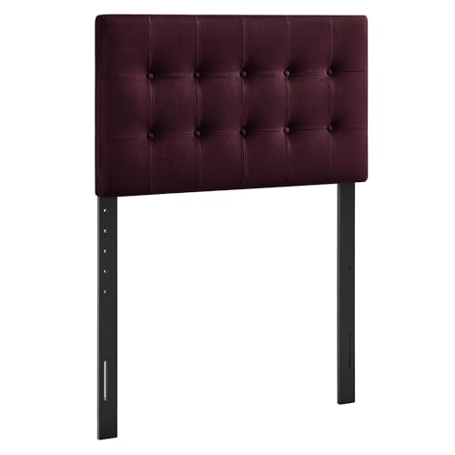 Modway Emily Twin Size Performance Velvet Headboard in Mulberry - Stain-Resistant Velvet Upholstery with Button Tufting and 7 Adjustable Height Positions - color: Mulberry, size: Twin