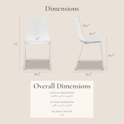 Poly & BARK Isla Stackable Dining Chairs Set of 4 – Mid Century Modern Plastic Dining Chair with Metal Legs – Kitchen & Dining Room Chairs – Dining Table Chairs Set – Indoor/Outdoor – White - color: White, style: Isla Stackable Set of 4