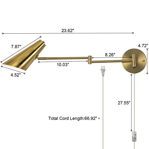 Plug in Wall Sconce Set of 2, Brass Swing Arms Wall Light Plug-in Wall Lamp for Bedroom Living Room Wall Lamp - color: A-Gold-2 Pack