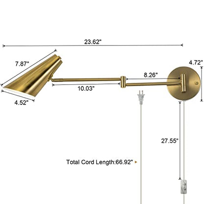 Plug in Wall Sconce Set of 2, Brass Swing Arms Wall Light Plug-in Wall Lamp for Bedroom Living Room Wall Lamp - color: A-Gold-2 Pack
