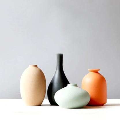 Set of 4 Small Matte Ceramic Vases - Modern & Bohemian Decor for Home, Office, Shelve, Living Room Table, Mantel, Bedroom, Entryway, Rustic Farmhouse Decorative Vases & More（Hademade - size: Vase Set 4 S1