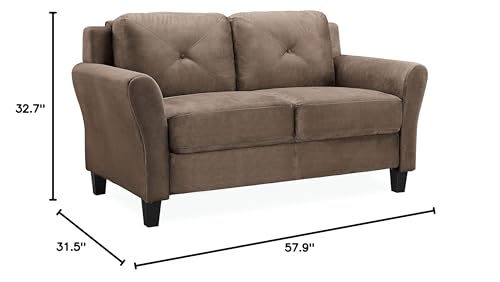 Studio Living Harrington 57.9" Loveseat, Transitional Modern, Pocket Coil Comfort, Easy Assembly, Microfiber Fabric, Brown - color: Brown, size: Loveseat