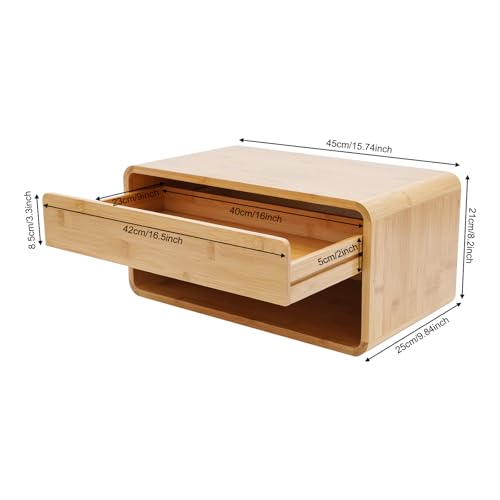 Xuthusman Floating Nightstand，Bamboo Wall Mounted Nightstand with Drawer, Modern Floating Bedside Cabinet, Space-Saving Storage Shelf for Bedroom Living Room Office（Wood Color）