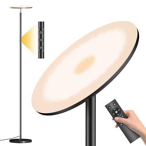 LED Floor Lamp, Bright 36W 3600LM Standing Lamp 350W Equivalent with Remote & Touch Control, Modern Torchiere Floor Lamp with 2700K-6500K Stepless Dimming, 69" Tall Lamp for Living Room Bedroom Office - color: Black