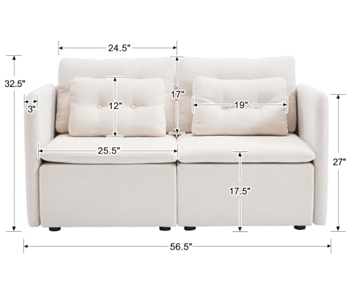 HNY 56.5" Modern Loveseat Sofa, Beige | 2-Seat Button Tufted Love Seat, Deep Seat Chenille Fabric With Pillow, Small Couch for Bedroom, Apartment, Home Furniture - color: Beige, size: Loveseat
