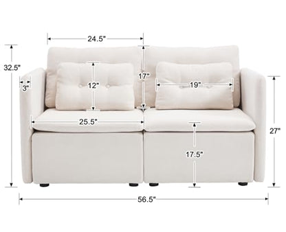 HNY 56.5" Modern Loveseat Sofa, Beige | 2-Seat Button Tufted Love Seat, Deep Seat Chenille Fabric With Pillow, Small Couch for Bedroom, Apartment, Home Furniture - color: Beige, size: Loveseat