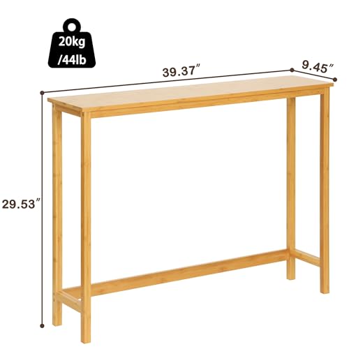 Bamboo Narrow Console Table, 39.4"(L) Wood Small Entryway Table, Accent Slim Hallway Tables, Thin Sofa Side Tables for Hallway, Living Room, Bedroom, Foyer, Burlywood - color: Burlywood