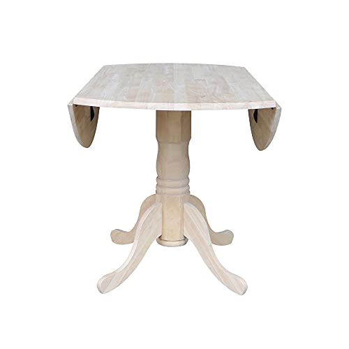 IC International Concepts Solid Wood Round Drop Leaf Pedestal Dining Table - color: Unfinished
