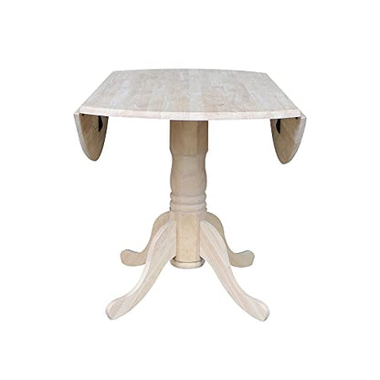 IC International Concepts Solid Wood Round Drop Leaf Pedestal Dining Table - color: Unfinished