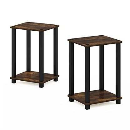 2-Tier Set of 2 Small End Table with Open Shelf, Easy Assembly Toolless Nightstand, Night Stand, Side Table, for Bedroom, Living Room, Amber Pine - color: Amber Pine/Black, size: 2 Tier, Set of 2