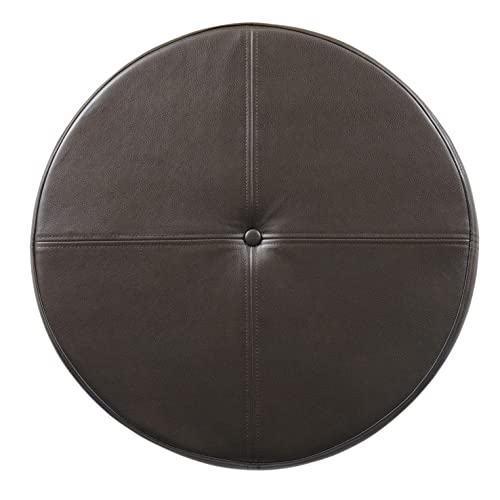HomePop 24" Round Leatherette Storage Ottoman - Chocolate Brown - color: Brown Faux Leather