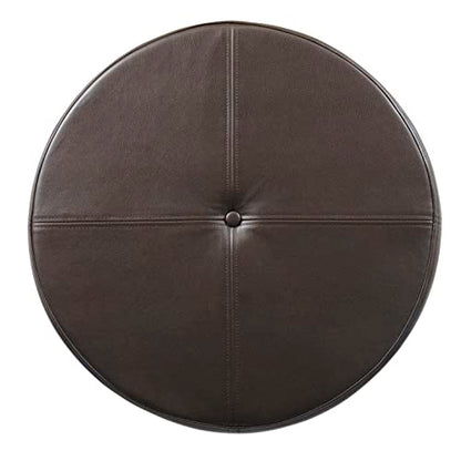 HomePop 24" Round Leatherette Storage Ottoman - Chocolate Brown - color: Brown Faux Leather
