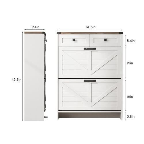 Halitaa Shoe Cabinet with 2 Flip Drawers & 2 Drawers,Farmhouse Shoe Storage Cabinet for Entryway,Slim Freestanding Narrow Organizer Rack for Front Door Entrance,White - color: White, style: 2-Drawers