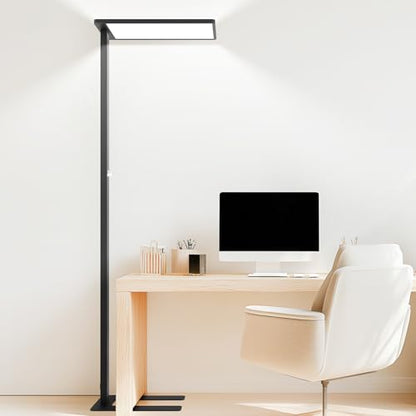 100W LED Floor Lamp, 76.8" Tall Reading Light, 9000LM Knob Dimming Standing Lamp, Full Spectrum Eye Care Reading Lamp, 4000K Natural Daylight for Study Room, Office, Living Room, Bedroom (Black) - color: Black