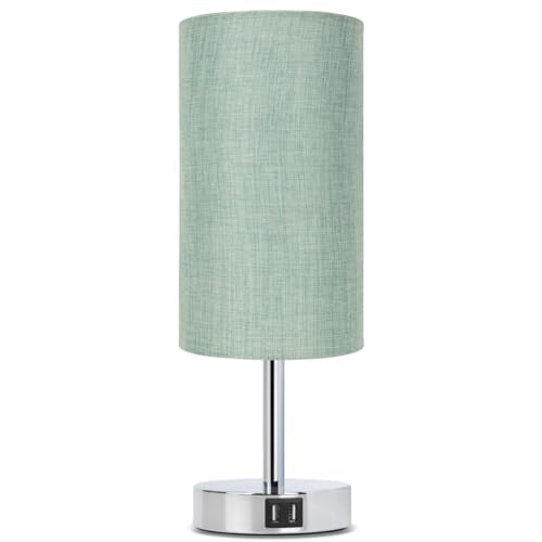 Yarra-Decor Bedside Lamp with USB Port - Touch Control Table Lamp for Bedroom 3 Way Dimmable Nightstand Lamp with Round Denim Fabric Shade for Living Room, Dorm, Home Office (LED Bulb Included) - color: Light Denim Blue