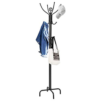 Tangkula Coat Rack Freestanding, 78 Inch Heavy Duty Metal Coat Tree, Free Standing Entryway Hat Coat Jacket Umbrella Holder, Clothes Hanger with Base Coat Rack Stand Black