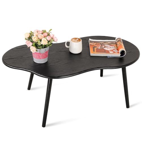 Small Black Cloud Coffee Table For Small Spaces Modern Center Table Unique Irregular Design With Wood Legs Living Room Mid-Century Sofa Table - color: Black