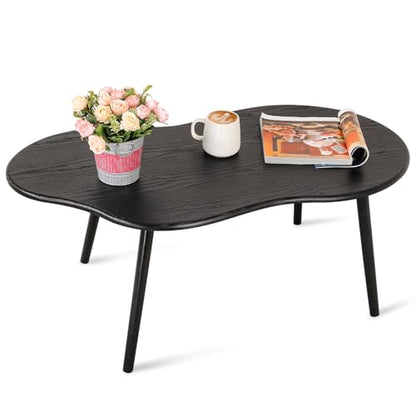Small Black Cloud Coffee Table For Small Spaces Modern Center Table Unique Irregular Design With Wood Legs Living Room Mid-Century Sofa Table - color: Black