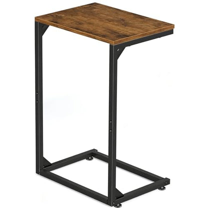 Simple Trending C Shaped End Table, Small Side Table, TV Trays for Couch, Sofa Table for Living Room, Bedside, Rustic Brown - size: Wide Table Top Single Set