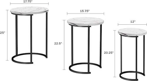 HYGRAD BUILT TO SURVIVE Set of 3 Round Wooden/Steel Nesting Side Stacking Sofa Side Coffee Tables, Small Space Coffee Tea Table for Hallway Living Room Bedroom, Home, Office (Black/Gold) - color: Black/Gold