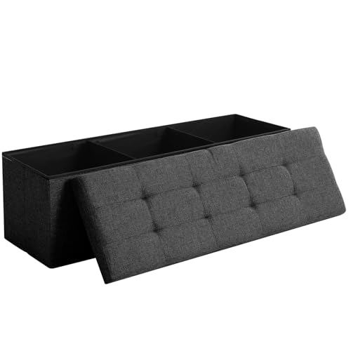 Storage Ottoman Bench Foldable Footrest Foot Stool, 45" Fabric Black | Small Ottoman Foot Rest Seat Shoe Bench Flip-Top forliving Room End of Bed Bedroom Couch Dorm 166L Folding Upholstered Chair - color: Black, size: 45.3" Flip