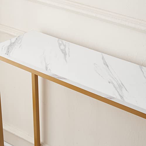 loglus Console Table for Entryway, Faux Marble MDF Indoors Sofa Table with Golden Frame for Small Rooms, Double Layer, White Marble, 9.45" D x 38.19" W x 29.72" H - color: White Marble, style: Double Layer