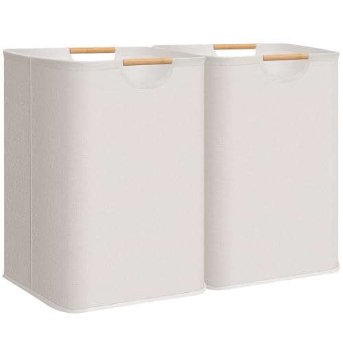 STORAGE MANIAC 2-Pack Large Laundry Hamper, 100L (26.4 Gal) Collapsible Laundry Basket with Bamboo Handles, Freestanding Waterproof Clothes Hamper for Laundry Room, Bedroom, Dorm, Towels, White - color: White, size: 100L x 2