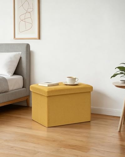 PINPLUS Flat Top Folding Linen Storage Ottoman 16.5", 36L Collapsible Storage Cube with Lid, 250 lbs Load Capacity, Fabric Foot Rest Seat for Living Room, Bedroom, Closet,Yellow - color: Yellow