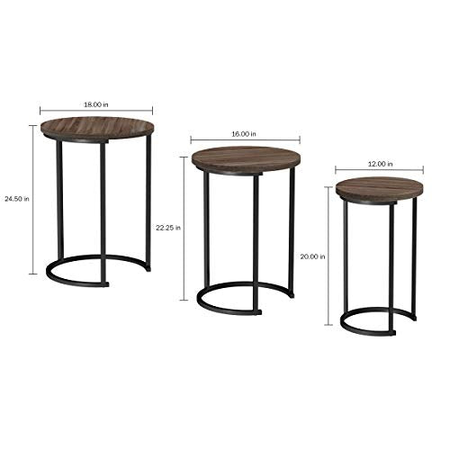 Lavish Home Round Nesting Tables Set of 3, Woodgrain-Look Top, Gray-Brown | 24.5”H / 22.25”H / 20”H Modern Side Tables, Space Saving Accent Table Set, for Living Room, Bedroom, Dorm or Home Office - color: Gray-brown