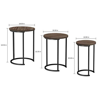 Lavish Home Round Nesting Tables Set of 3, Woodgrain-Look Top, Gray-Brown | 24.5”H / 22.25”H / 20”H Modern Side Tables, Space Saving Accent Table Set, for Living Room, Bedroom, Dorm or Home Office - color: Gray-brown