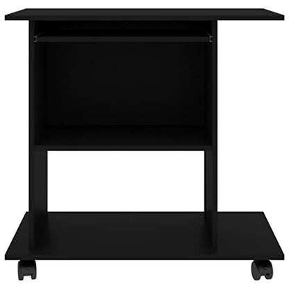 Mobile Computer Desk with Shelf, Matte Black Engineered Wood | Features rollable wheels and a compact rectangular design, ideal for home offices, apartments, and small spaces. - color: Black, size: Compact