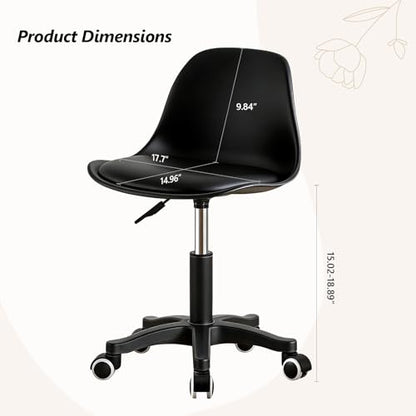 JPBSTO Small Desk Chair Cute, Swivel Armless Task Chair with Soft Padded Cushion, Height Adjustable Home Office Desk Chair with Back for Study Room, Vanity, Office, Bedroom - color: All Black, size: M-Set of 1