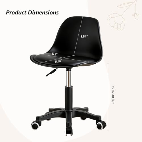 JPBSTO Small Desk Chair Cute, Swivel Armless Task Chair with Soft Padded Cushion, Height Adjustable Home Office Desk Chair with Back for Study Room, Vanity, Office, Bedroom - color: All Black, size: M-Set of 1
