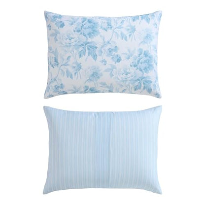 Laura Ashley - Twin Comforter Set, Bedding Set Includes Matching Bed Sheets, Sham & Pillowcase, Medium Weight, Oeko-TEX Certified (Anja Blue) - color: Anja Blue, size: Twin