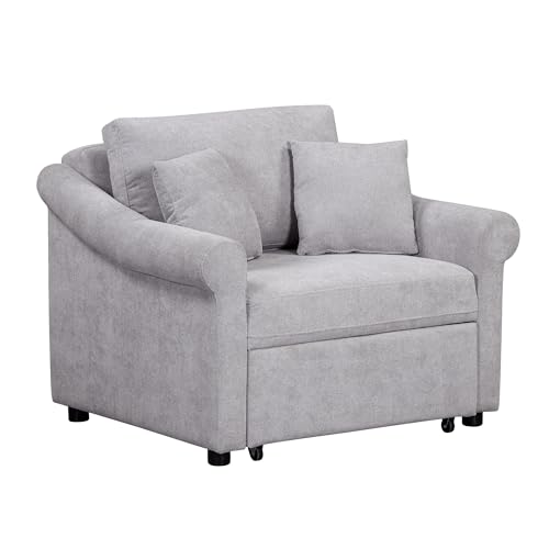 JIVOIT Convertible Sleeper Chair with Adjustable Backrest, 3-in-1 Sleeper Sofa with Metal Frame, 3 in 1 Lounger Chair Turns Into Bed, Chenille Fabric Single Bed for Living Room (Gray,315) - color: Gray,315