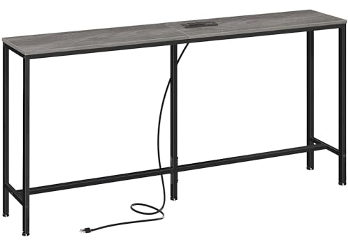 SUPERJARE 63 Inch Sofa Table with Outlet，Charcoal Gray | 7.9 Inch Console Table with Charging Station,Narrow Entryway Table, Skinny Hallway Table, Behind Couch Table, for Living Room - color: Charcoal Gray, size: 7.9''d x 63''w x 31.5''h