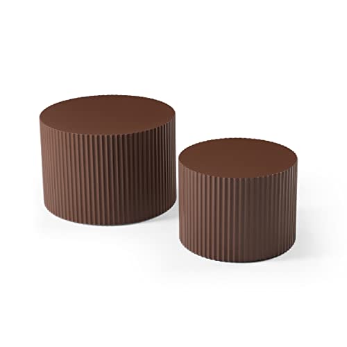 JUSTONE Round Nesting Coffee Table Set of 2 - Space-Saving Brown Modern Wooden Accent Tables for Small Spaces, Handcrafted Wood Side/End/Bedside Tables for Living Room & Bedroom - color: 23.62" Round-brown