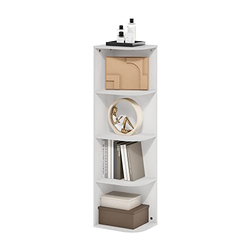Furinno Pasir 4-Tier Corner Open Shelf Bookcase, White | 9.3 x 12 x 41.4, Bookshelf, Standing Bookcase, for Organization and Storage, for Living Room, Bedroom, Home Office - color: White, size: 4-Tier Corner
