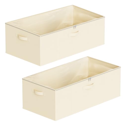 SpaceAid 2팩 25.4cm(10인치) 높이 침대 아래 보관 용기, 침실, 기숙사, 옷, 옷장 정리, 침대 시트 및 담요용 뚜껑이 있는 대형 침대 밑 보관 정리함 통 (베이지) - color: 베이지.