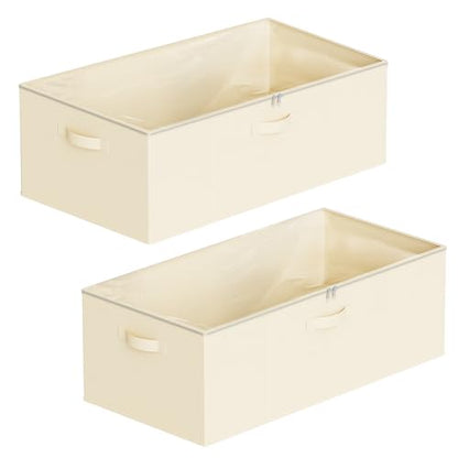 SpaceAid 2팩 25.4cm(10인치) 높이 침대 아래 보관 용기, 침실, 기숙사, 옷, 옷장 정리, 침대 시트 및 담요용 뚜껑이 있는 대형 침대 밑 보관 정리함 통 (베이지) - color: 베이지.