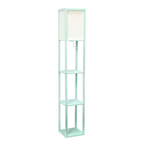 Simple Designs LF1014-WHT Etagere Organizer Storage Shelf Linen Shade Floor Lamp, White - color: White, size: No Bulb, style: MDF