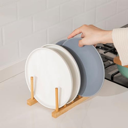HBlife 2pcs Bamboo Dish Plate Bowl Cup Book Pot Lid Cutting Board Drying Rack Stand Drainer Storage Holder Organizer Kitchen Cabinet（Keep Dry） - color: Bamboo 4 Slots 2pcs